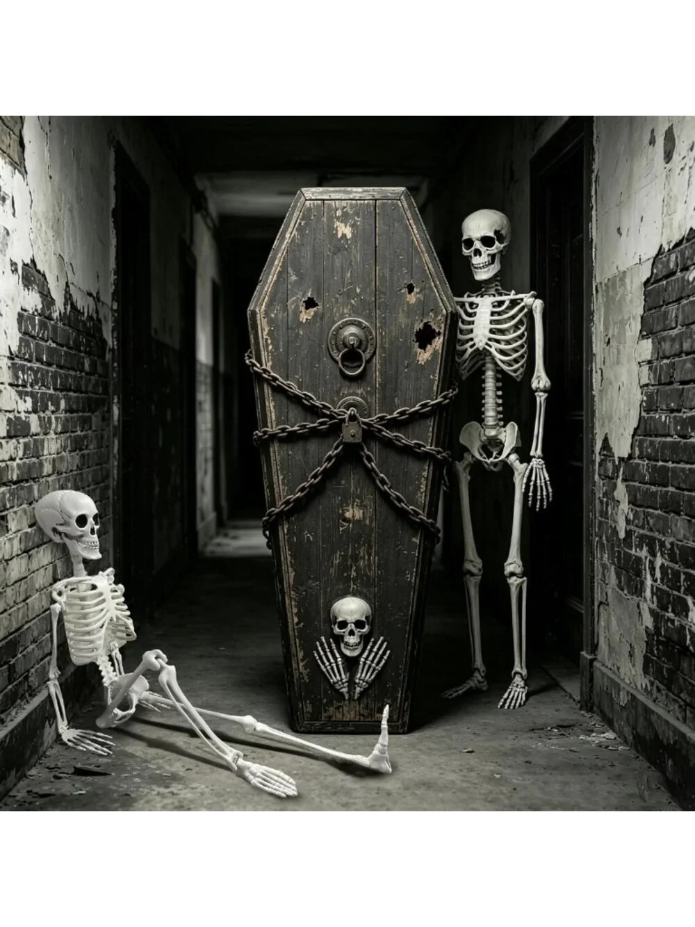 Life-Size Posable Plastic Skeleton Decor - 5.4ft & 3ft Halloween Prop